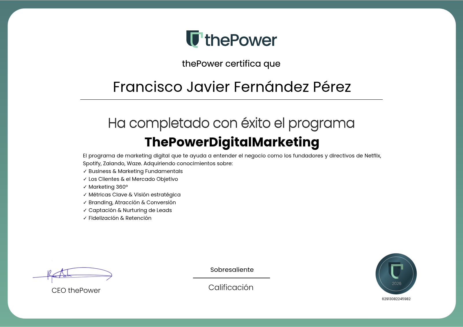 Título ThePowerMBA Francisco Javier Fernández